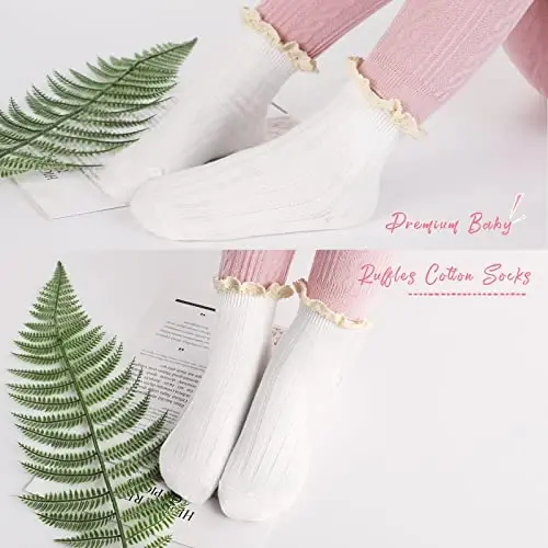 Witwot 6 Pairs Baby Girls Ruffles Ankle Socks Toddler Boys Dress Sock Soft Cotton Size 6M - 7Y - 3