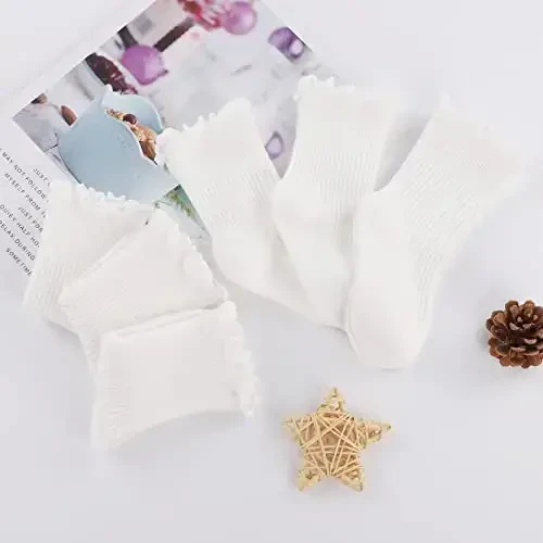 Witwot 6 Juft Bebek Qizlar Frillali To'piq Paypoqlari Go'dak O'g'il Bolalar Kiyimi Paypog'i Yumshoq Paxta Hajmi 6M - 7Y - 3