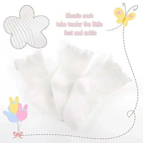 Witwot 6 Juft Bebek Qizlar Frillali To'piq Paypoqlari Go'dak O'g'il Bolalar Kiyimi Paypog'i Yumshoq Paxta Hajmi 6M - 7Y - 4