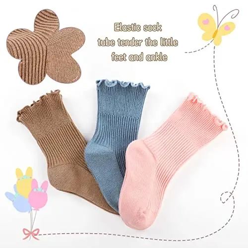 Witwot 6 Juft Qizaloqlar uchun burmali paypoqlar Kichkintoylar uchun yumshoq paxtadan tayyorlangan paypoqlar, o'lchami 6M - 7Y - 3