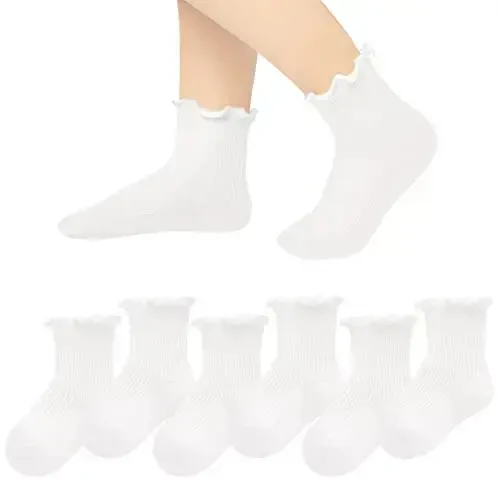 Witwot 6 Pairs Baby Girls Ruffles Ankle Socks Toddler Boys Dress Sock Soft Cotton Size 6M - 7Y 