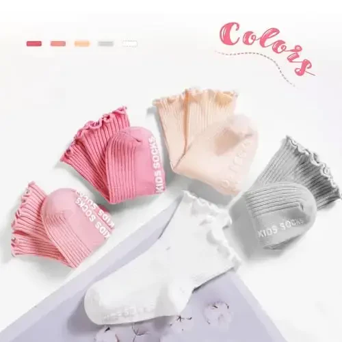 Witwot 6 Pairs Baby Girls Ruffles Ankle Socks Toddler Boys Dress Sock Soft Cotton Size 6M - 7Y - 5