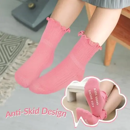 Witwot 6 Pairs Baby Girls Ruffles Ankle Socks Toddler Boys Dress Sock Soft Cotton Size 6M - 7Y - 6