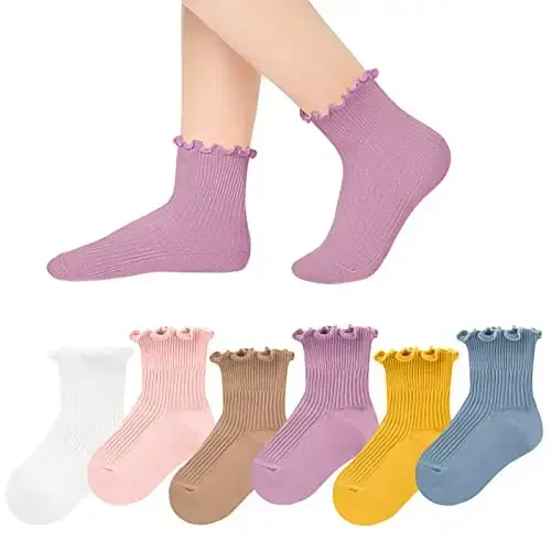 Witwot 6 Pairs Baby Girls Ruffles Ankle Socks Toddler Boys Dress Sock Soft Cotton Size 6M - 7Y - MODAZONE