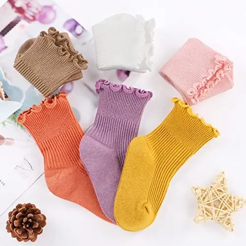Witwot 6 Pairs Baby Girls Ruffles Ankle Socks Toddler Boys Dress Sock Soft Cotton Size 6M - 7Y - 2