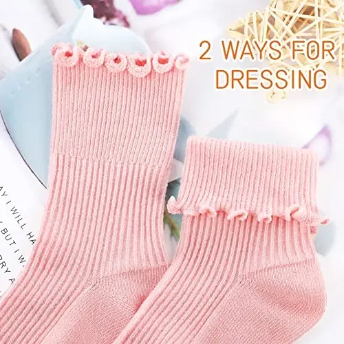 Witwot 6 Pairs Baby Girls Ruffles Ankle Socks Toddler Boys Dress Sock Soft Cotton Size 6M - 7Y - 4