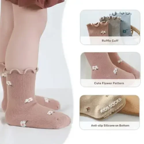 Witwot 6 Pairs Baby Girls Ruffles Ankle Socks Toddler Boys Dress Sock Soft Cotton Size 6M - 7Y - 5