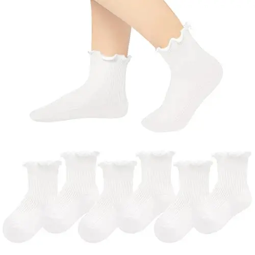 Witwot 6 Pairs Baby Girls Ruffles Ankle Socks Toddler Boys Dress Sock Soft Cotton Size 6M - 7Y - 1