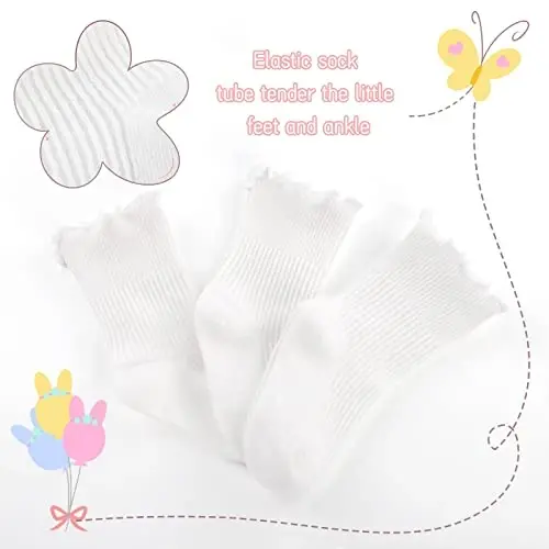 Witwot 6 Pairs Baby Girls Ruffles Ankle Socks Toddler Boys Dress Sock Soft Cotton Size 6M - 7Y - 3