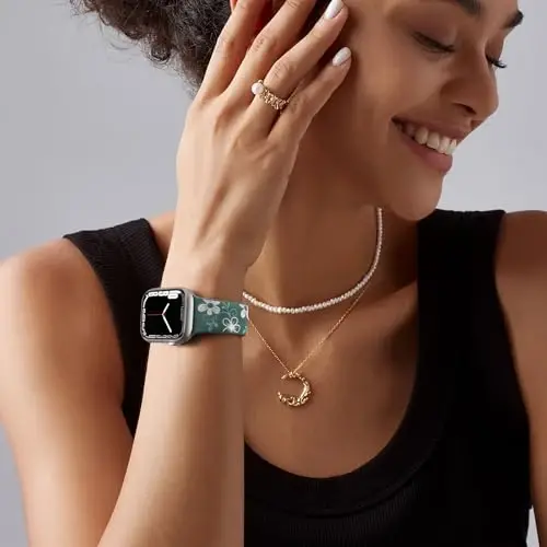 Witzon Floral Band Compatible with Apple Watch Bands For Women 40mm 41mm 38mm 42mm 44mm 45mm 46mm 49mm, Engraved Cute Flower Silicone Dressy Strap for iWatch Series 11 10 9 8 7 6 5 4 3 2 SE Ultra - 2