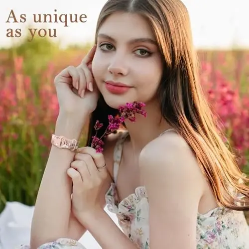 Witzon Floral Band Compatible with Apple Watch Bands For Women 40mm 41mm 38mm 42mm 44mm 45mm 46mm 49mm, Engraved Cute Flower Silicone Inlay Dressy Strap for iWatch Series 10 9 8 7 6 5 4 3 2 SE Ultra - 2