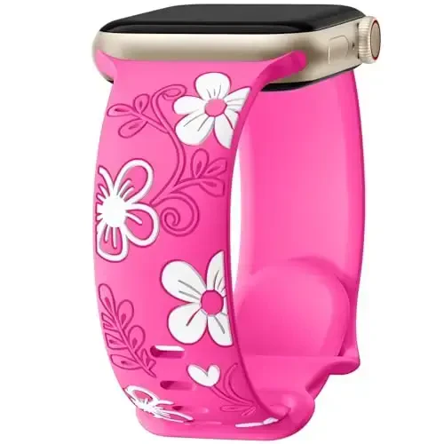 Witzon Floral Band Compatible with Apple Watch Bands For Women 40mm 41mm 38mm 42mm 44mm 45mm 46mm 49mm, Engraved Cute Flower Silicone Inlay Dressy Strap for iWatch Series 10 9 8 7 6 5 4 3 2 SE Ultra 