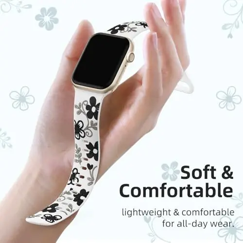Witzon Floral Band Compatible with Apple Watch Bands For Women 40mm 41mm 38mm 42mm 44mm 45mm 46mm 49mm, Engraved Cute Flower Silicone Dressy Strap for iWatch Series 11 10 9 8 7 6 5 4 3 2 SE Ultra - 3