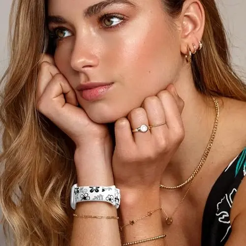Witzon Floral Band Compatible with Apple Watch Bands For Women 40mm 41mm 38mm 42mm 44mm 45mm 46mm 49mm, Engraved Cute Flower Silicone Inlay Dressy Strap for iWatch Series 10 9 8 7 6 5 4 3 2 SE Ultra - 2