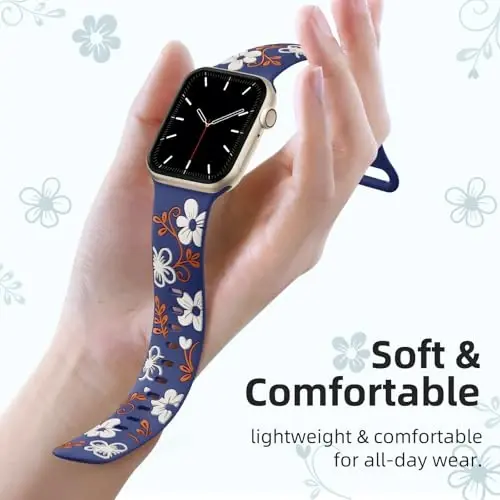 Witzon Floral Band Compatible with Apple Watch Bands For Women 40mm 41mm 38mm 42mm 44mm 45mm 46mm 49mm, Engraved Cute Flower Silicone Dressy Strap for iWatch Series 11 10 9 8 7 6 5 4 3 2 SE Ultra - 2