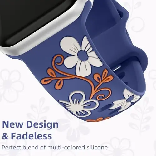 Witzon Floral Band Compatible with Apple Watch Bands For Women 40mm 41mm 38mm 42mm 44mm 45mm 46mm 49mm, Engraved Cute Flower Silicone Dressy Strap for iWatch Series 11 10 9 8 7 6 5 4 3 2 SE Ultra - 3