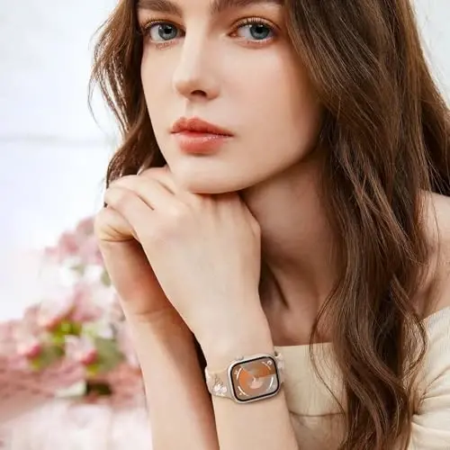 Witzon Floral Band Compatible with Apple Watch Bands For Women 40mm 41mm 38mm 42mm 44mm 45mm 46mm 49mm, Engraved Cute Flower Silicone Dressy Strap for iWatch Series 11 10 9 8 7 6 5 4 3 2 SE Ultra - 6