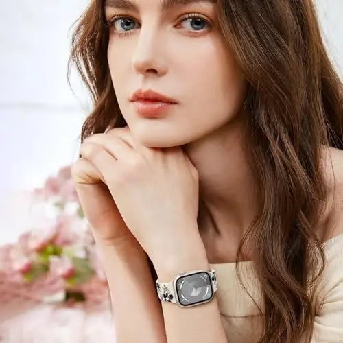 Witzon Floral Band Compatible with Apple Watch Bands For Women 40mm 41mm 38mm 42mm 44mm 45mm 46mm 49mm, Engraved Cute Flower Silicone Inlay Dressy Strap for iWatch Series 10 9 8 7 6 5 4 3 2 SE Ultra - 6
