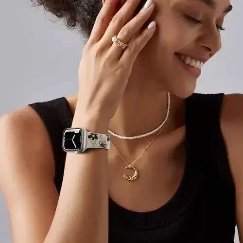 Witzon Floral Band Compatible with Apple Watch Bands For Women 40mm 41mm 38mm 42mm 44mm 45mm 46mm 49mm, Engraved Cute Flower Silicone Inlay Dressy Strap for iWatch Series 10 9 8 7 6 5 4 3 2 SE Ultra - WITZON (1)