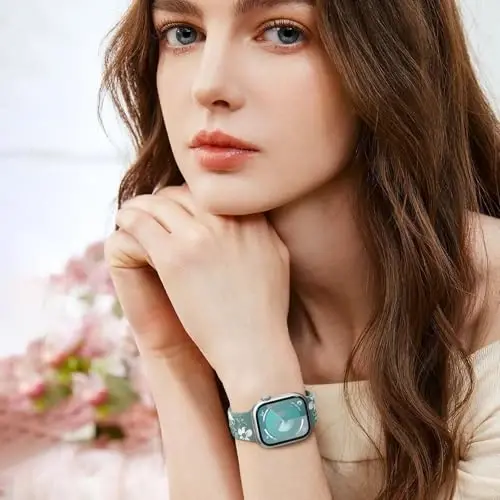 Witzon Floral Band Compatible with Apple Watch Bands For Women 40mm 41mm 38mm 42mm 44mm 45mm 46mm 49mm, Engraved Cute Flower Silicone Dressy Strap for iWatch Series 11 10 9 8 7 6 5 4 3 2 SE Ultra - 6