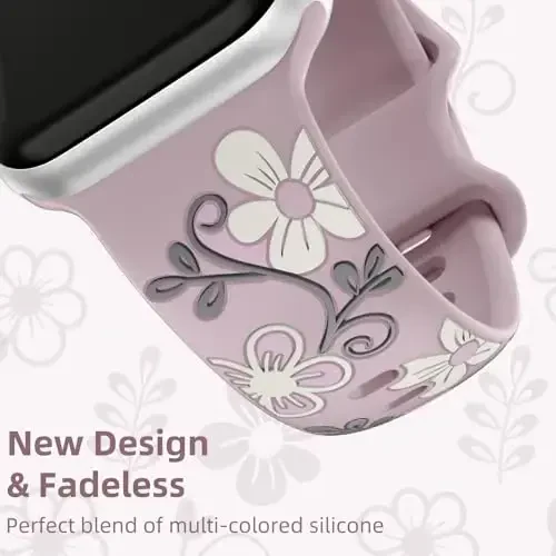 Witzon Floral Band Compatible with Apple Watch Bands For Women 40mm 41mm 38mm 42mm 44mm 45mm 46mm 49mm, Engraved Cute Flower Silicone Inlay Dressy Strap for iWatch Series 10 9 8 7 6 5 4 3 2 SE Ultra - 5