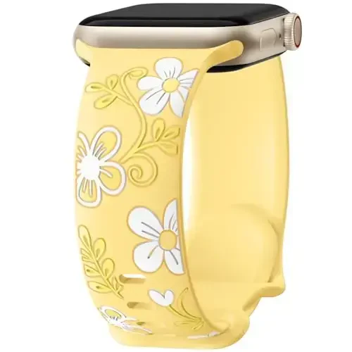 Witzon Floral Band Compatible with Apple Watch Bands For Women 40mm 41mm 38mm 42mm 44mm 45mm 46mm 49mm, Engraved Cute Flower Silicone Inlay Dressy Strap for iWatch Series 10 9 8 7 6 5 4 3 2 SE Ultra 
