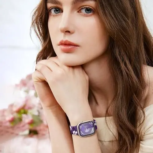 Witzon Floral Band Compatible with Apple Watch Bands For Women 40mm 41mm 38mm 42mm 44mm 45mm 46mm 49mm, Engraved Cute Flower Silicone Dressy Strap for iWatch Series 11 10 9 8 7 6 5 4 3 2 SE Ultra - 6