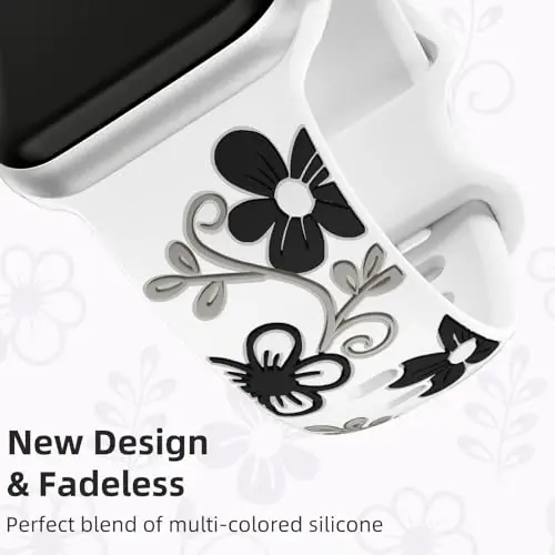 Witzon Floral Band Compatible with Apple Watch Bands For Women 40mm 41mm 38mm 42mm 44mm 45mm 46mm 49mm, Engraved Cute Flower Silicone Dressy Strap for iWatch Series 11 10 9 8 7 6 5 4 3 2 SE Ultra - 2