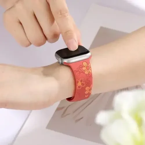 Witzon Floral Band Apple Watch Bands bilan mos ayollar uchun 40mm 41mm 38mm 42mm 44mm 45mm 46mm 49mm, iWatch Series 10 9 8 7 6 5 4 3 2 SE Ultra uchun o'yilgan chiroyli gul silikon qoplamali bezakli tasma - 6