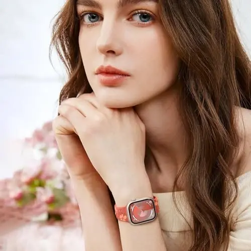 Witzon Floral Band Apple Watch Bands bilan mos ayollar uchun 40mm 41mm 38mm 42mm 44mm 45mm 46mm 49mm, iWatch Series 10 9 8 7 6 5 4 3 2 SE Ultra uchun o'yilgan chiroyli gul silikon qoplamali bezakli tasma - 5
