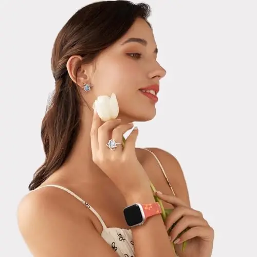 Witzon Floral Band Apple Watch Bands bilan mos ayollar uchun 40mm 41mm 38mm 42mm 44mm 45mm 46mm 49mm, iWatch Series 10 9 8 7 6 5 4 3 2 SE Ultra uchun o'yilgan chiroyli gul silikon qoplamali bezakli tasma - 7
