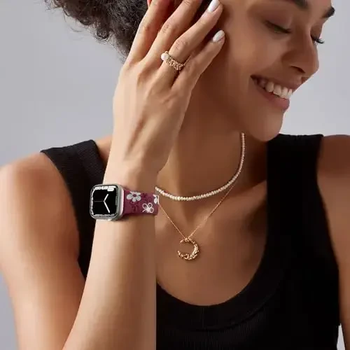 Witzon Floral Band Apple Watch Bands bilan mos ayollar uchun 40mm 41mm 38mm 42mm 44mm 45mm 46mm 49mm, iWatch Series 10 9 8 7 6 5 4 3 2 SE Ultra uchun o'yilgan yoqimli gul silikon qoplamali nafis tasma - 2
