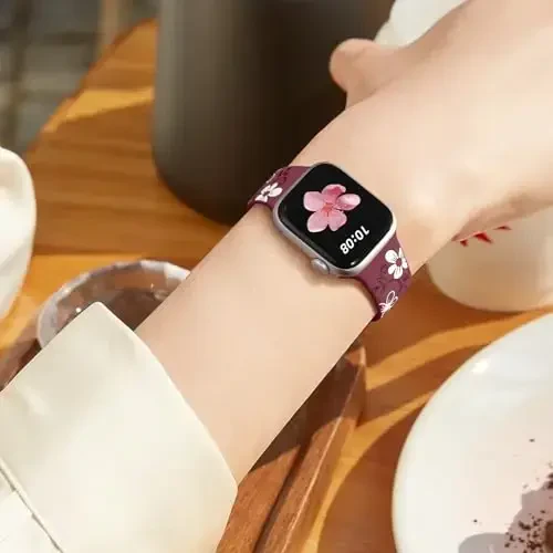 Witzon Floral Band Apple Watch Bands bilan mos ayollar uchun 40mm 41mm 38mm 42mm 44mm 45mm 46mm 49mm, iWatch Series 10 9 8 7 6 5 4 3 2 SE Ultra uchun o'yilgan yoqimli gul silikon qoplamali nafis tasma - 4
