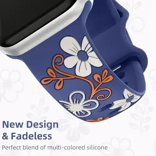 Witzon Floral Band Apple Watch Bands bilan mos keladi Ayollar uchun 40mm 41mm 38mm 42mm 44mm 45mm 46mm 49mm, Gravürlangan yoqimli gul silikon qoplamali iWatch Series 10 9 8 7 6 5 4 3 2 SE Ultra uchun nafis tasma - 3