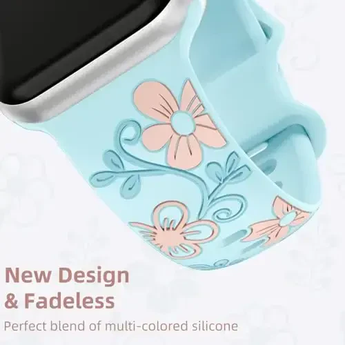 Witzon Floral Band Apple Watch Bands bilan mos keladi Ayollar uchun 40mm 41mm 38mm 42mm 44mm 45mm 46mm 49mm, iWatch Series 10 9 8 7 6 5 4 3 2 SE Ultra uchun o'yib yozilgan yoqimli gul silikon qoplamali nafis tasma - 2