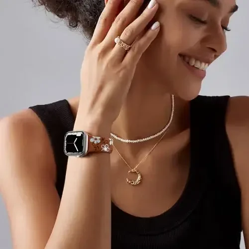 Witzon Floral Band Apple Watch Bands bilan mos keladi Ayollar uchun 40mm 41mm 38mm 42mm 44mm 45mm 46mm 49mm, iWatch Series 10 9 8 7 6 5 4 3 2 SE Ultra uchun o'yilgan yoqimli gul silikon qoplamali nafis tasma - 2