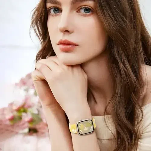 Witzon Floral Band Apple Watch Bands bilan mos keladi Ayollar uchun 40mm 41mm 38mm 42mm 44mm 45mm 46mm 49mm, iWatch Series 10 9 8 7 6 5 4 3 2 SE Ultra uchun o'yma Naqshli chiroyli gulli silikon qo'shimchali bezak tasma - 5