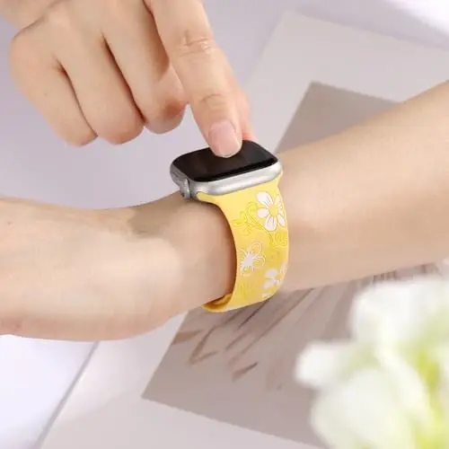 Witzon Floral Band Apple Watch Bands bilan mos keladi Ayollar uchun 40mm 41mm 38mm 42mm 44mm 45mm 46mm 49mm, iWatch Series 10 9 8 7 6 5 4 3 2 SE Ultra uchun o'yma Naqshli chiroyli gulli silikon qo'shimchali bezak tasma - 6