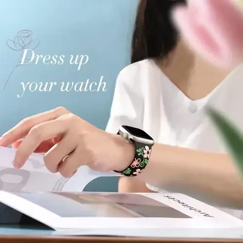 Witzon Floral Band Apple Watch Bands bilan mos keladi Ayollar uchun 40mm 41mm 38mm 42mm 44mm 45mm 46mm 49mm, iWatch Series 11 10 9 8 7 6 5 4 3 2 SE Ultra uchun o'yib ishlangan yoqimli gul silikon bilaguzuk - WITZON (1)