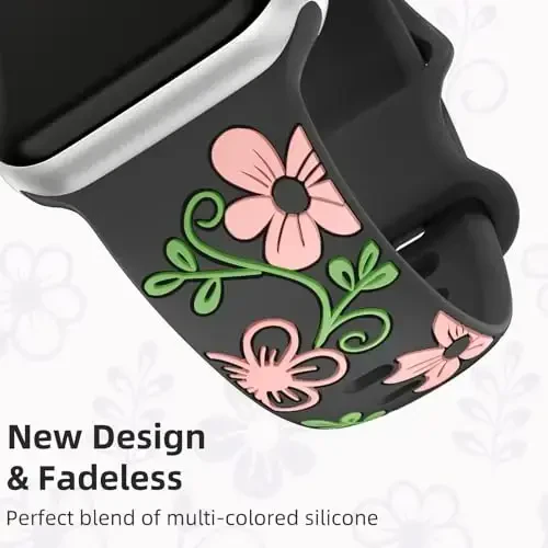 Witzon Floral Band Apple Watch Bands bilan mos keladi Ayollar uchun 40mm 41mm 38mm 42mm 44mm 45mm 46mm 49mm, iWatch Series 11 10 9 8 7 6 5 4 3 2 SE Ultra uchun o'yib ishlangan yoqimli gul silikon bilaguzuk - 4
