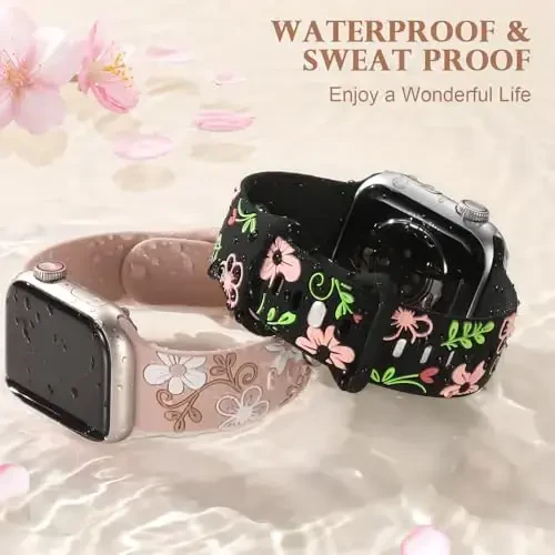 Witzon Floral Band Apple Watch Bands bilan mos keladi Ayollar uchun 40mm 41mm 38mm 42mm 44mm 45mm 46mm 49mm, iWatch Series 11 10 9 8 7 6 5 4 3 2 SE Ultra uchun o'yib ishlangan yoqimli gul silikon bilaguzuk - 5