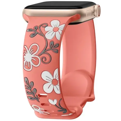 Witzon Floral Band Apple Watch Bands bilan mos keladi Ayollar uchun 40mm 41mm 38mm 42mm 44mm 45mm 46mm 49mm, iWatch Series uchun o'yilgan yoqimli gul silikon bezakli tasma 11 10 9 8 7 6 5 4 3 2 SE Ultra - 5