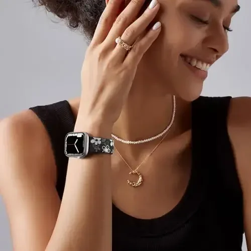 Witzon Floral Band Apple Watch Bands For Women 40mm 41mm 38mm 42mm 44mm 45mm 46mm 49mm bilan mos keladi, ayollar uchun o'yma gul silikon qo'shimchali bezakli tasma iWatch Series 10 9 8 7 6 5 4 3 2 SE Ultra uchun - 2