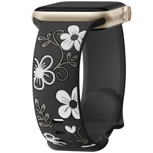 Witzon Floral Band Apple Watch Bands For Women 40mm 41mm 38mm 42mm 44mm 45mm 46mm 49mm bilan mos keladi, ayollar uchun o'yma gul silikon qo'shimchali bezakli tasma iWatch Series 10 9 8 7 6 5 4 3 2 SE Ultra uchun 