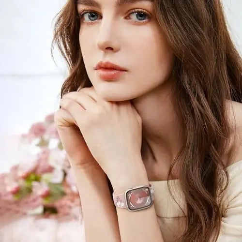 Witzon Floral Band Compatible with Apple Watch Bands For Women 40mm 41mm 38mm 42mm 44mm 45mm 46mm 49mm, Engraved Cute Flower Silicone Dressy Strap for iWatch Series 11 10 9 8 7 6 5 4 3 2 SE Ultra - 5