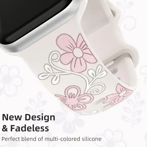 Witzon Floral Band Compatible with Apple Watch Bands For Women 40mm 41mm 38mm 42mm 44mm 45mm 46mm 49mm, Engraved Cute Flower Silicone Dressy Strap for iWatch Series 11 10 9 8 7 6 5 4 3 2 SE Ultra - 7