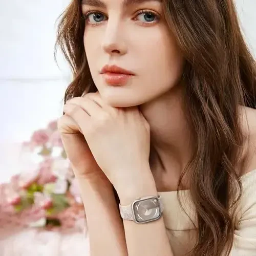 Witzon Floral Band Compatible with Apple Watch Bands For Women 40mm 41mm 38mm 42mm 44mm 45mm 46mm 49mm, Engraved Cute Flower Silicone Inlay Dressy Strap for iWatch Series 10 9 8 7 6 5 4 3 2 SE Ultra - 6