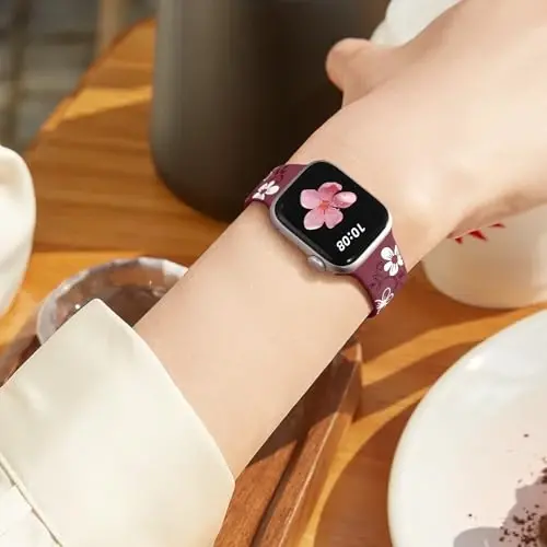 Witzon Floral Band Compatible with Apple Watch Bands For Women 40mm 41mm 38mm 42mm 44mm 45mm 46mm 49mm, Engraved Cute Flower Silicone Inlay Dressy Strap for iWatch Series 10 9 8 7 6 5 4 3 2 SE Ultra - 4