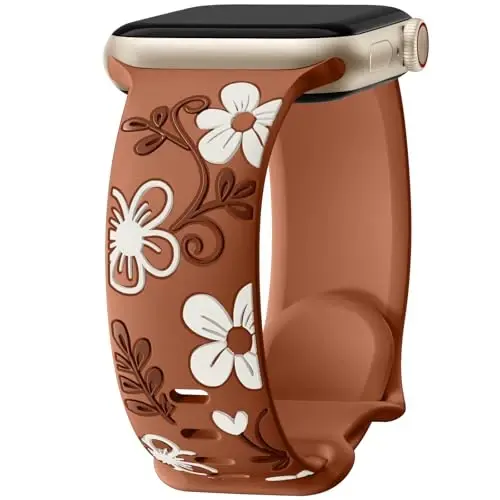 Witzon Floral Band Compatible with Apple Watch Bands For Women 40mm 41mm 38mm 42mm 44mm 45mm 46mm 49mm, Engraved Cute Flower Silicone Dressy Strap for iWatch Series 11 10 9 8 7 6 5 4 3 2 SE Ultra - 1