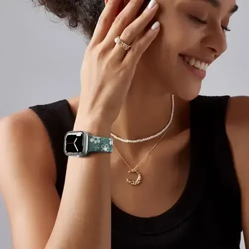 Witzon Floral Band Compatible with Apple Watch Bands For Women 40mm 41mm 38mm 42mm 44mm 45mm 46mm 49mm, Engraved Cute Flower Silicone Inlay Dressy Strap for iWatch Series 10 9 8 7 6 5 4 3 2 SE Ultra - 2